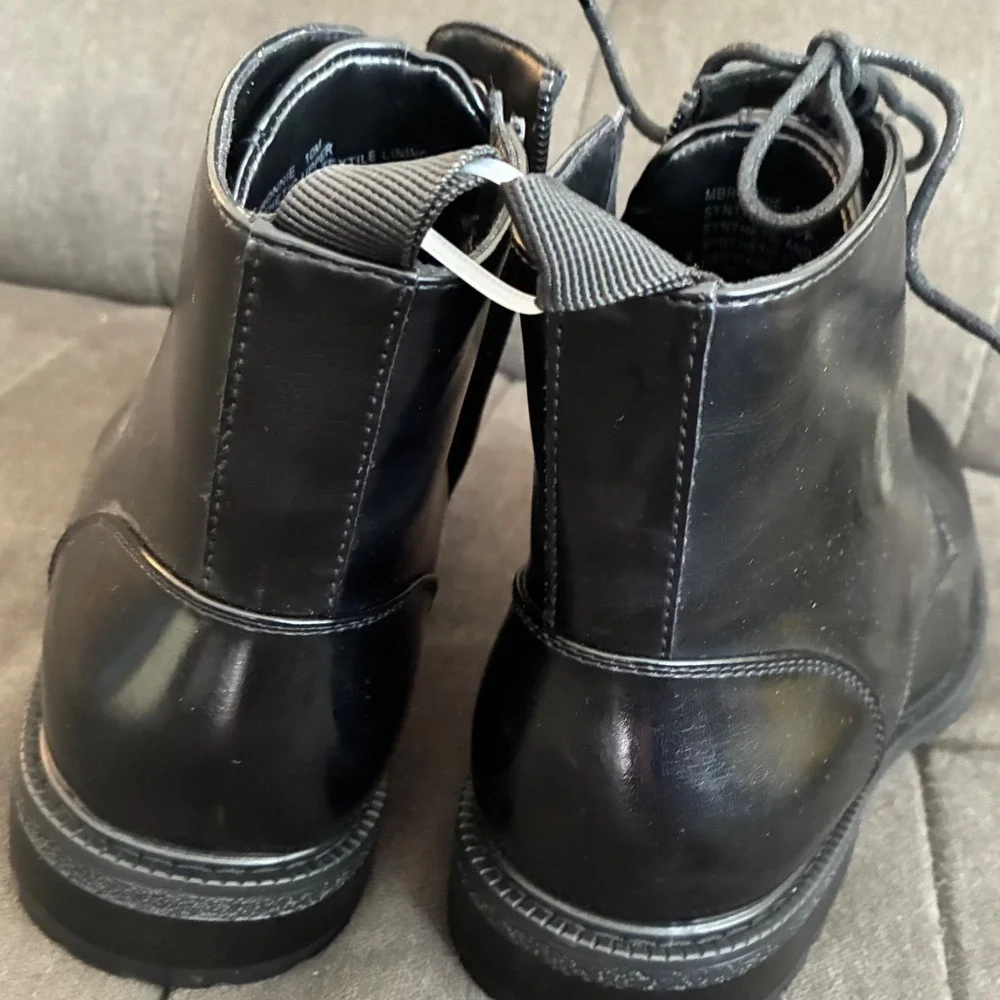Madden Combat Boots Mens 10 Black Side Zip Lace Up Lug Sole Ankle Boots